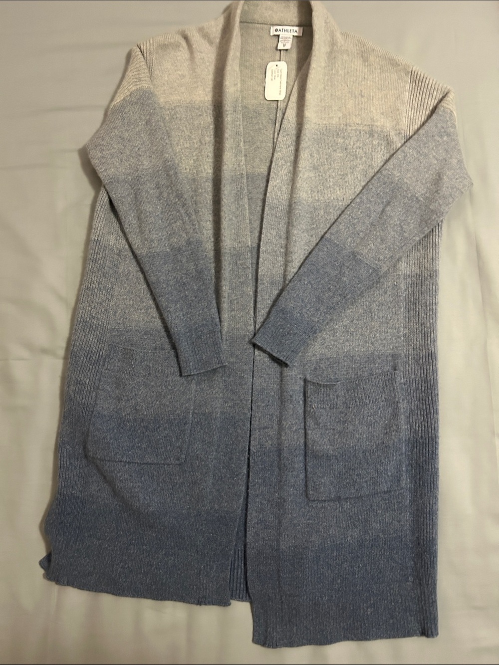 Athleta Ombre Light Blue to Gray Open-Front Cardigan